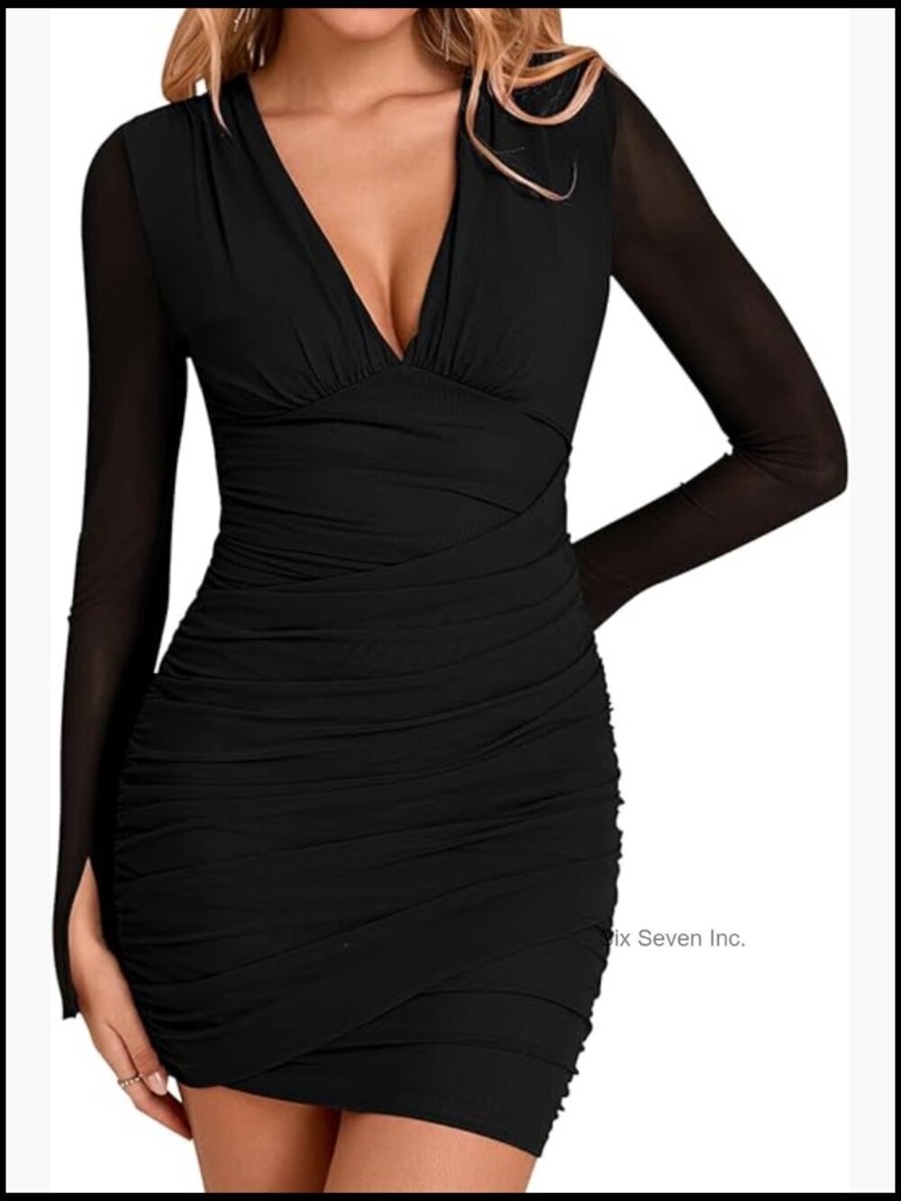 Long Sleeve Bodycon Mini Dress Ruched V-Neck Night Out Party Dress